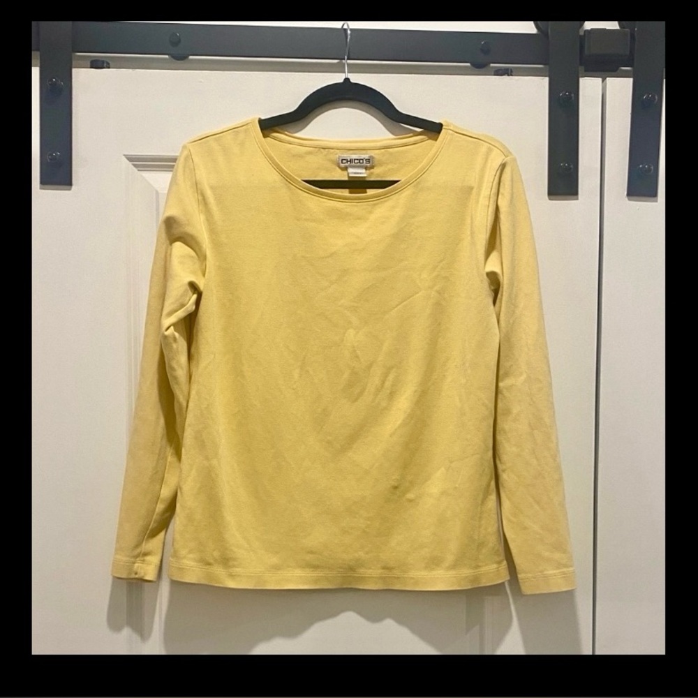 Chico's 2 cotton stretch cozy Yellow Long Sleeve Top Chico size 2, Large, 12